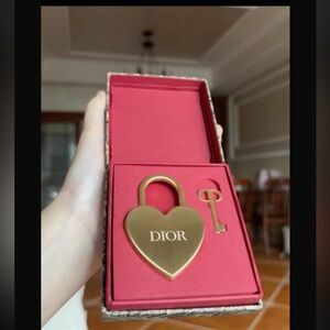 Dior Heart-Shaped Gold Padlock and Key Set